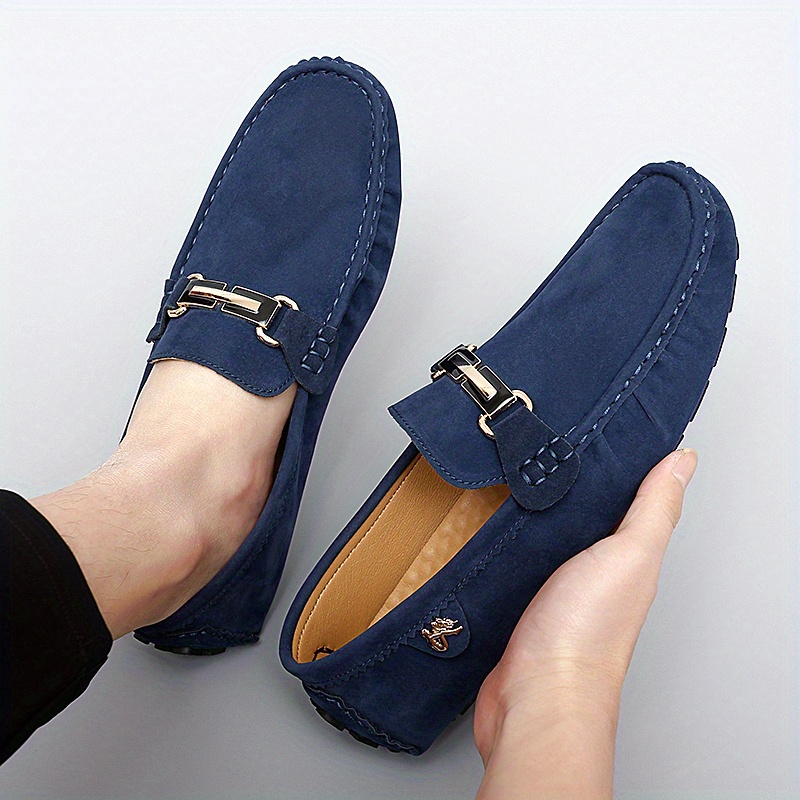 Lovskoo 2024 Men's Leather Loafer Shoes Oversized Casual Slip On Soft  Walking Driving Shoes Blue 