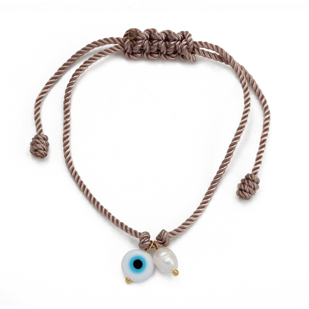 Freshwater Pearl Evil Eye Bead Bracelet, Adjustable