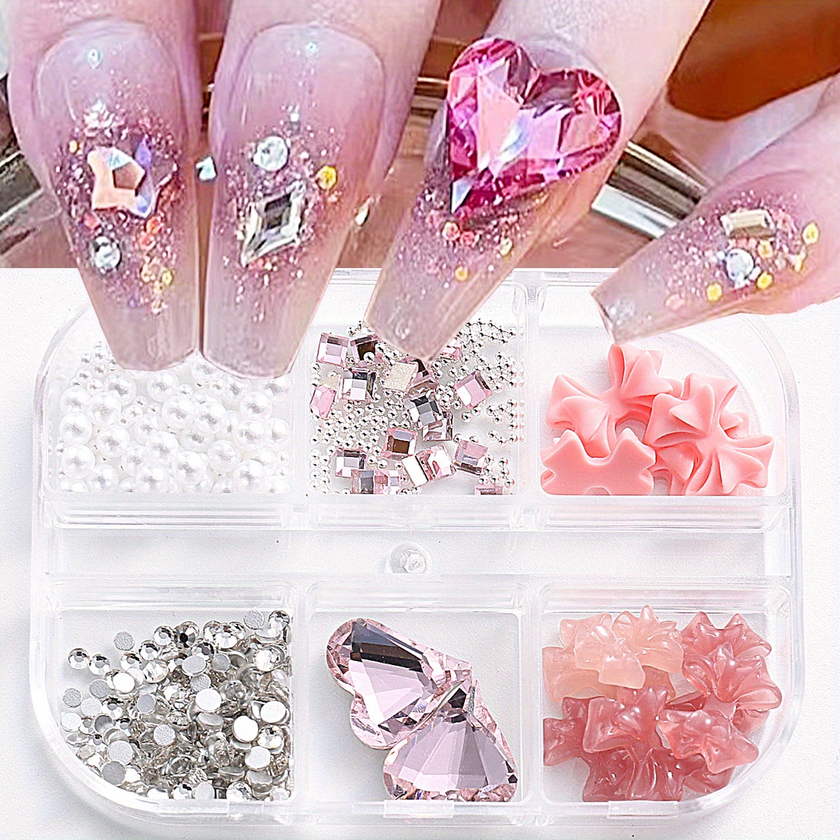 4Pcs 10*12mm 4Color Heart Four-Leaf Clover Glass Crystal Rhinestones On  Nails Flower Nail Charm Heart Parts For Nail Decoration