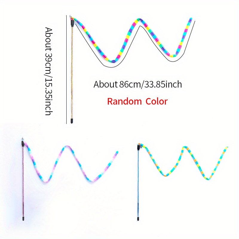 Cat Toy Rainbow Striped Teaser Wand Interactive Play Random Color Pet Supplies, Without Battery