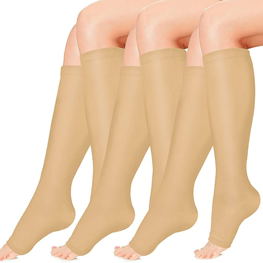 Open Toe Compression Socks Women Knee High Toeless 15-25 mmHg