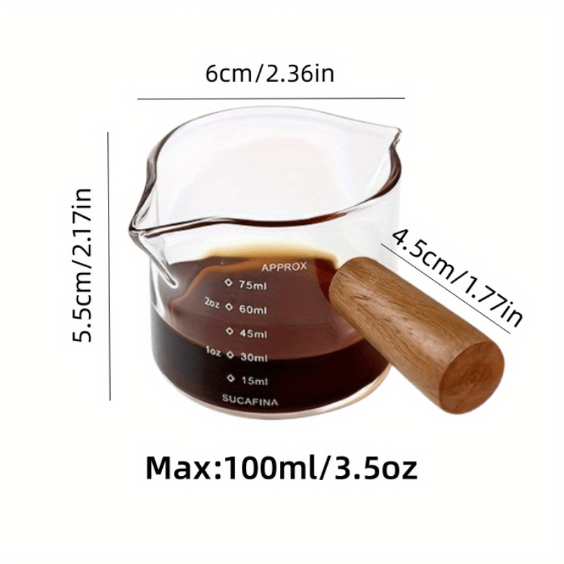 Glass Espresso Shot Measuring Glass, Measuring Cups with Spout, Spout Espresso Shot Glass for Milk, Espresso, Coffee, Drinks, Size: 100ML(2.76*2.17*