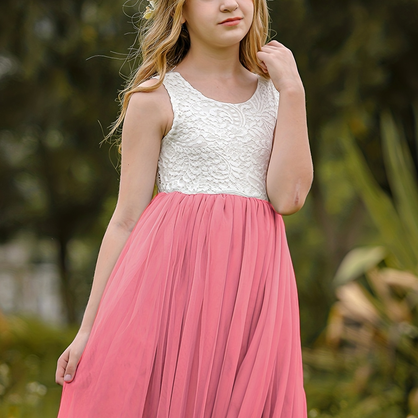 Girls Princess Dress Sleeveless Flower Embroidery Tutu Dress