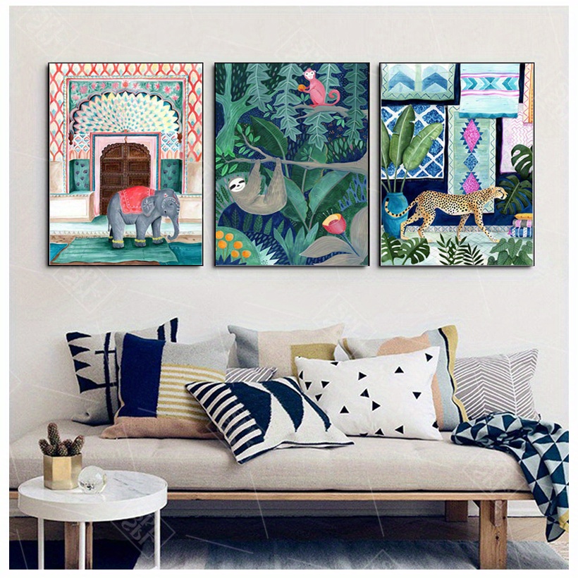 3pcs Set Unframed Cartoon Canvas Print Posters Jungle Animals Canvas ...