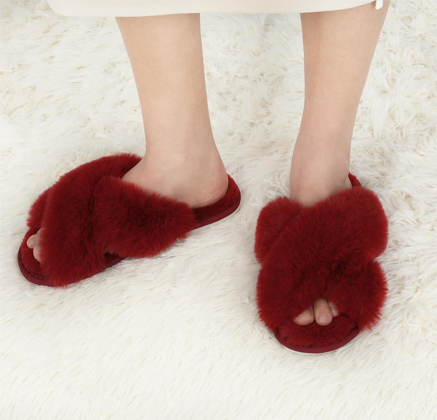 Fuzzy Cross Strap Slippers Women s Furry Soft Comfy Open Toe - Temu ...