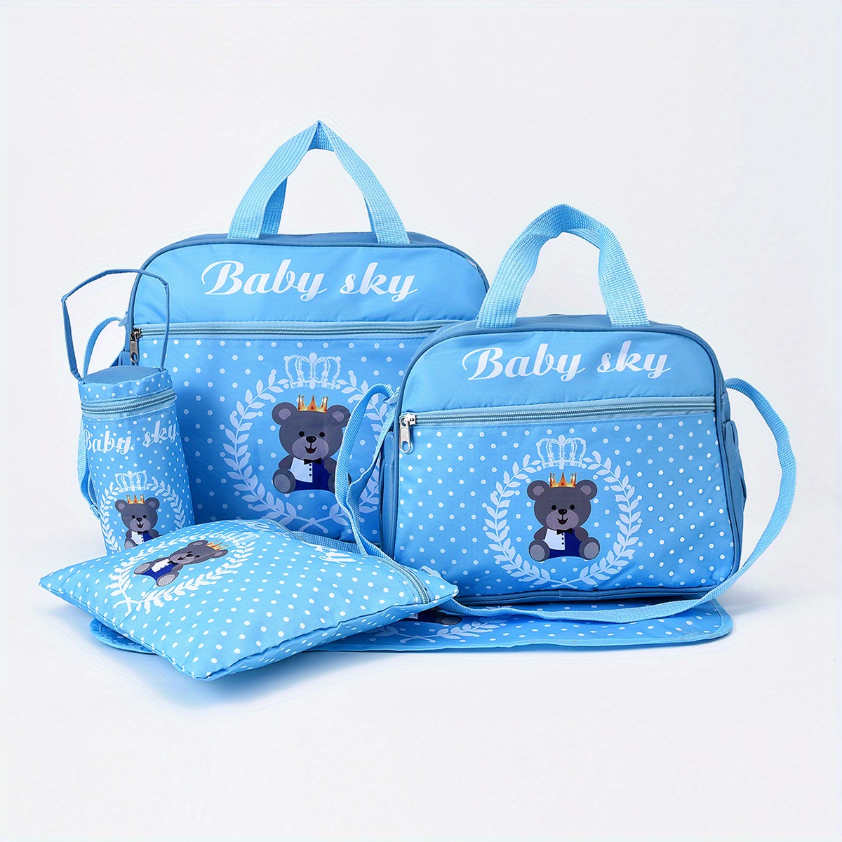 fashion printing bear   five piece set multifunctional large capacity one shoulder messenger bag diaper bag set details 8