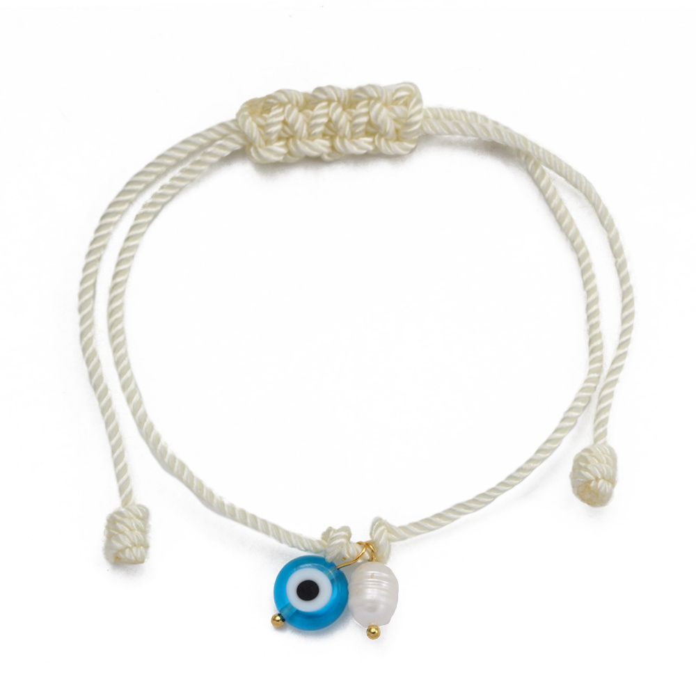 Freshwater Pearl Evil Eye Bead Bracelet, Adjustable