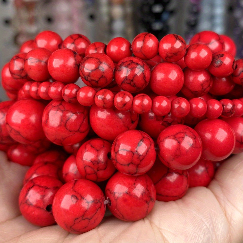 Image of 4/6/8/10/12mm Red Howlite Turquoise Round Loose Beads For Jewelry Making Bracelet Necklace Fit Charm Beads Christmas Gifts