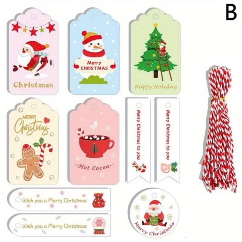 100pcs Merry Christmas Gift Tags Kraft Paper Card Hang Tag Christmas Party  Fa-$b