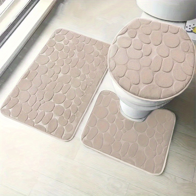 Kashi Home Tobin 3 Piece Non Slip Water Absorbent Bath Rug Contour Rug Lid Cover Mat Sets Microfiber in Beige