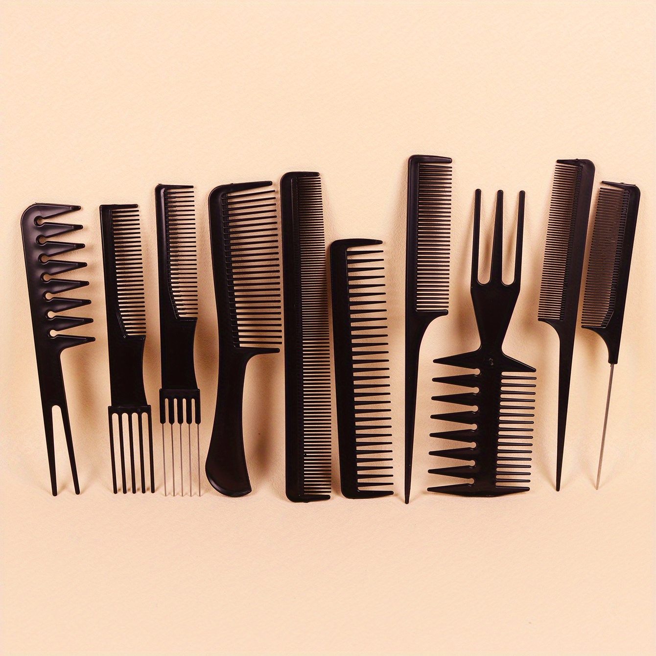 TEMU [customer Favorite] 10pcs Professional Hair Styling Comb Set For All Hair Types - Durable Plastic Bristles & Abs Handle