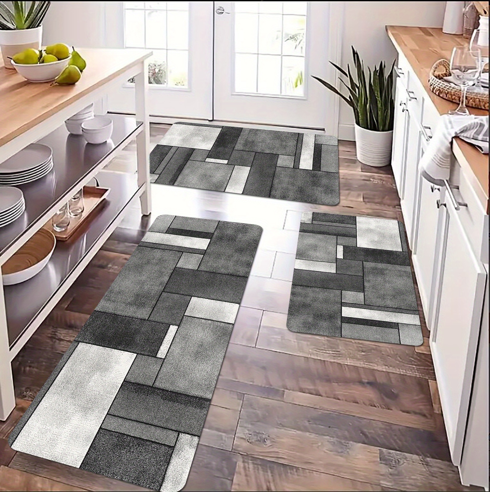 1pc simple gray and white geometric pattern floor mat   non slip waterproof and stain proof mat suitable for living room bedroom and kitchen home decor room decor details 2