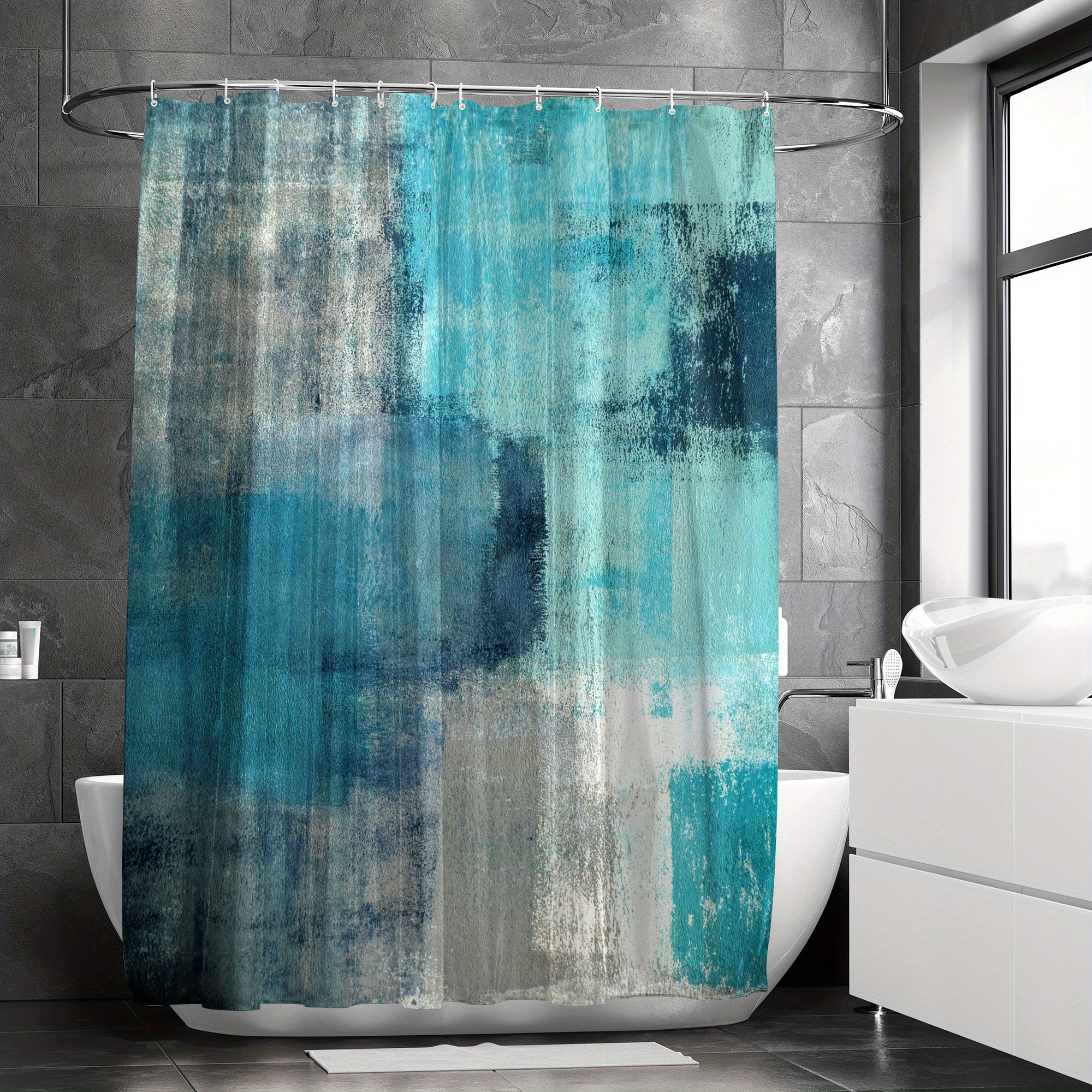 Turquoise Teal Ombre Pattern Shower Curtain Set Waterproof - Temu