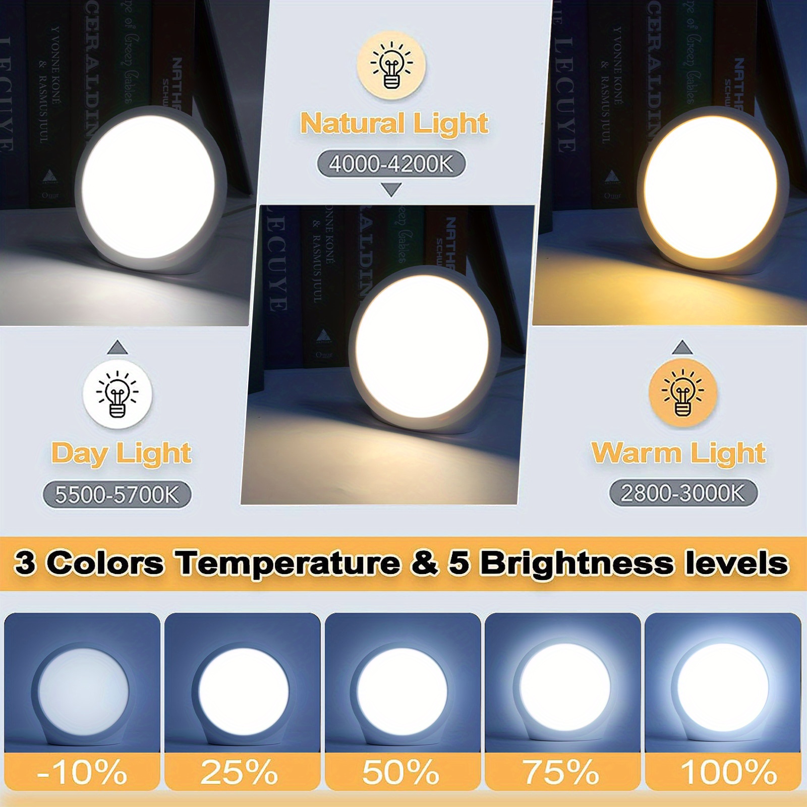 Trayvespace Lampe Luminothérapie, Lampe Luminothérapie 10000 Lux Sans UV  avec 3 Couleurs de Lumière, Lumière Luminothérapie avec 9 Luminosités