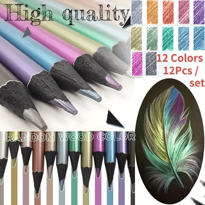 12 Colors Metallic Pencils, Wooden Colored Pencils, Colorful Drawing  Pencils for Children Adults Sketching Painting