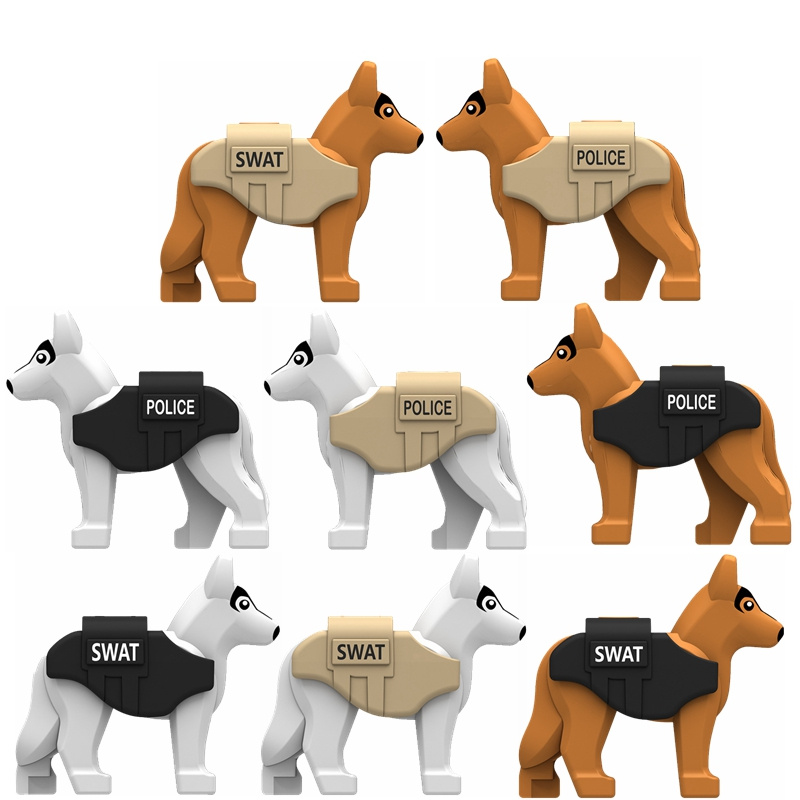 Image of Set Of 8 Miniature Police Dog Swat Scene Decor, Adorable Anime Cartoon Bricks, Perfect For Birthday Gifts And Educational Building Toys