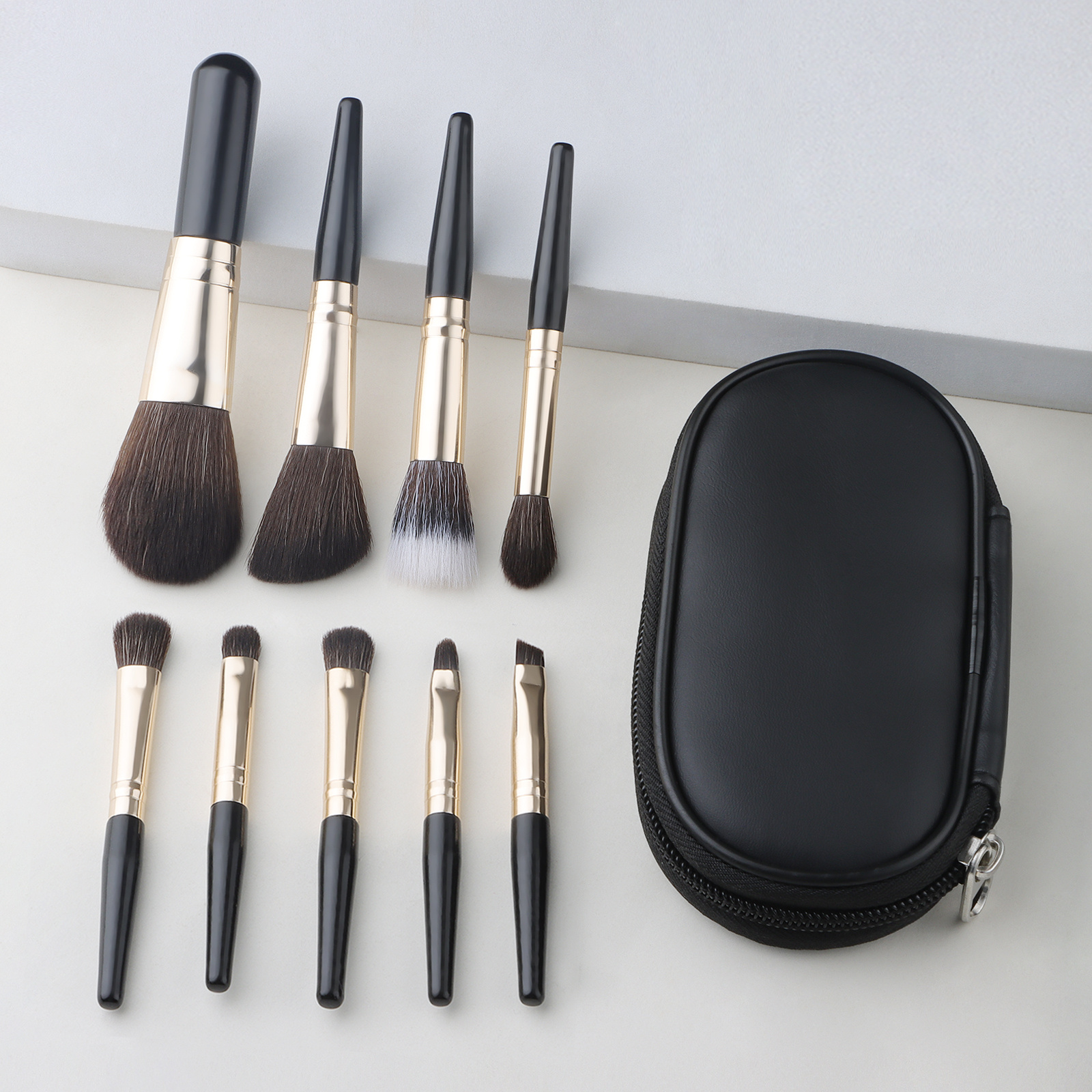 9 Mini Makeup Brushes Set With Wooden Handles And Nylon Bristles, Unscented, Types, With A Carry Case