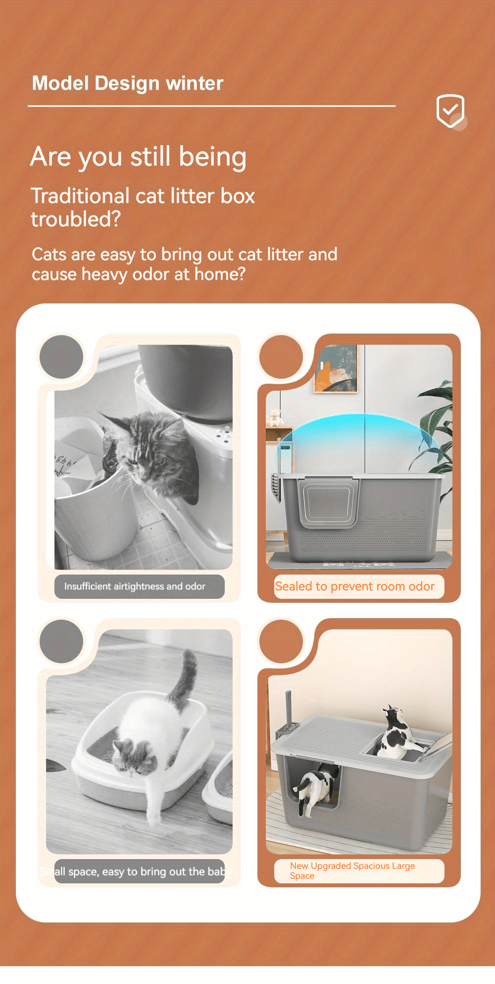 Large Capacity Enclosed Cat Litter Box Front Top Entry Anti Temu