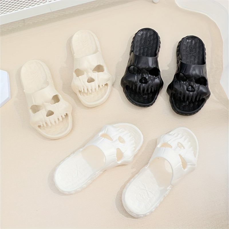 

Women's Creative Skull Design Slide Shoes, Funny Halloween Pattern Solid Color Soft Sole Indoor Shoes, Women's Bathroom Eva Slides