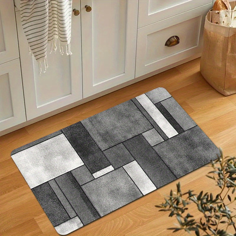 1pc simple gray and white geometric pattern floor mat   non slip waterproof and stain proof mat suitable for living room bedroom and kitchen home decor room decor details 5