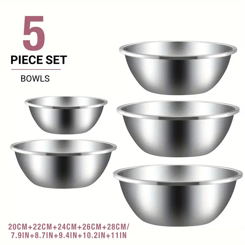 5pcs Stainless Steel Kitchen Mixing Bowls Serving Bowls Set For Food Prep  Or Mixing