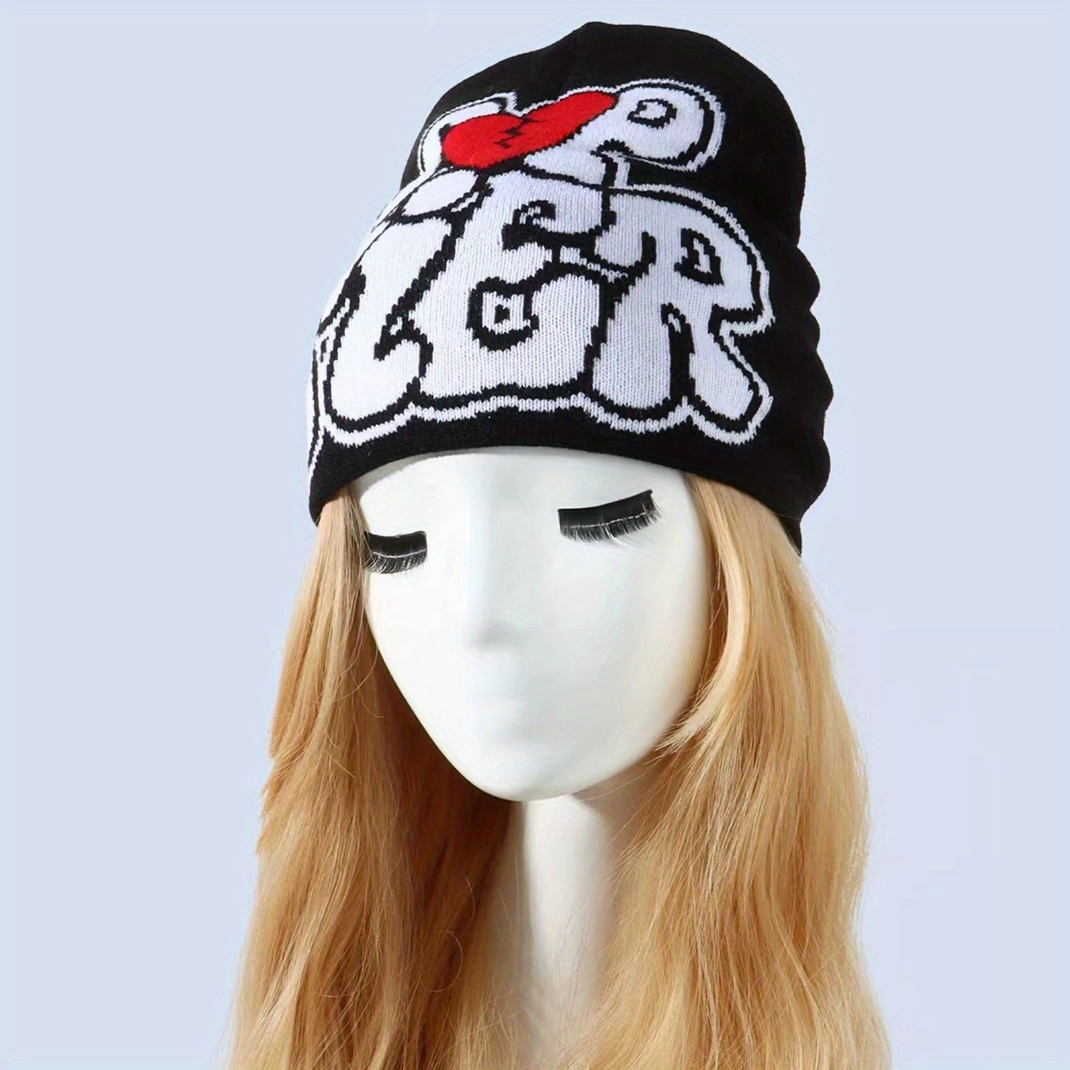 1pc Y2k Letter Pattern Elastic Foldable Thermal Beanie Hat Retro 