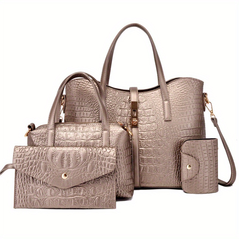 3pcs Luxury Crocodile Pattern Tote Bag Set Womens Glossy Large Handbag  Crossbody Bag Clutch Purse Credit Card Holder - Bags & Luggage - Temu  Germany