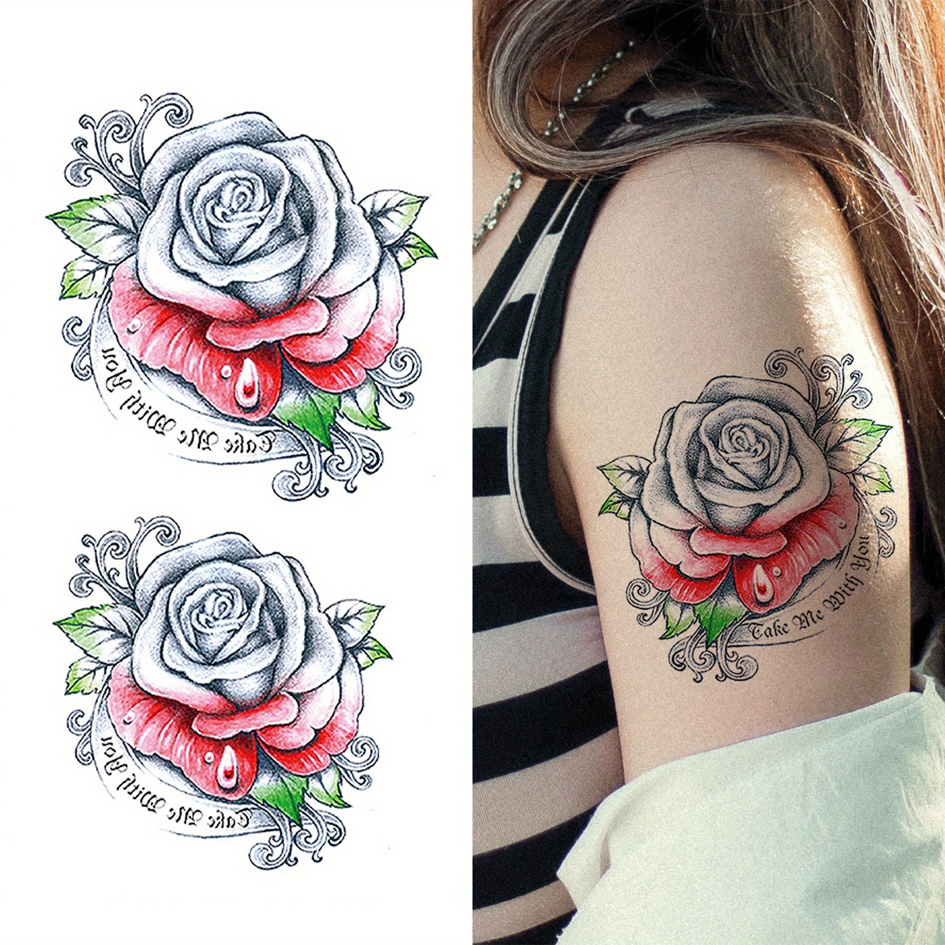 Lot Colorful Fake Temporary Tattoos Stickers Waterproof Rose - Temu