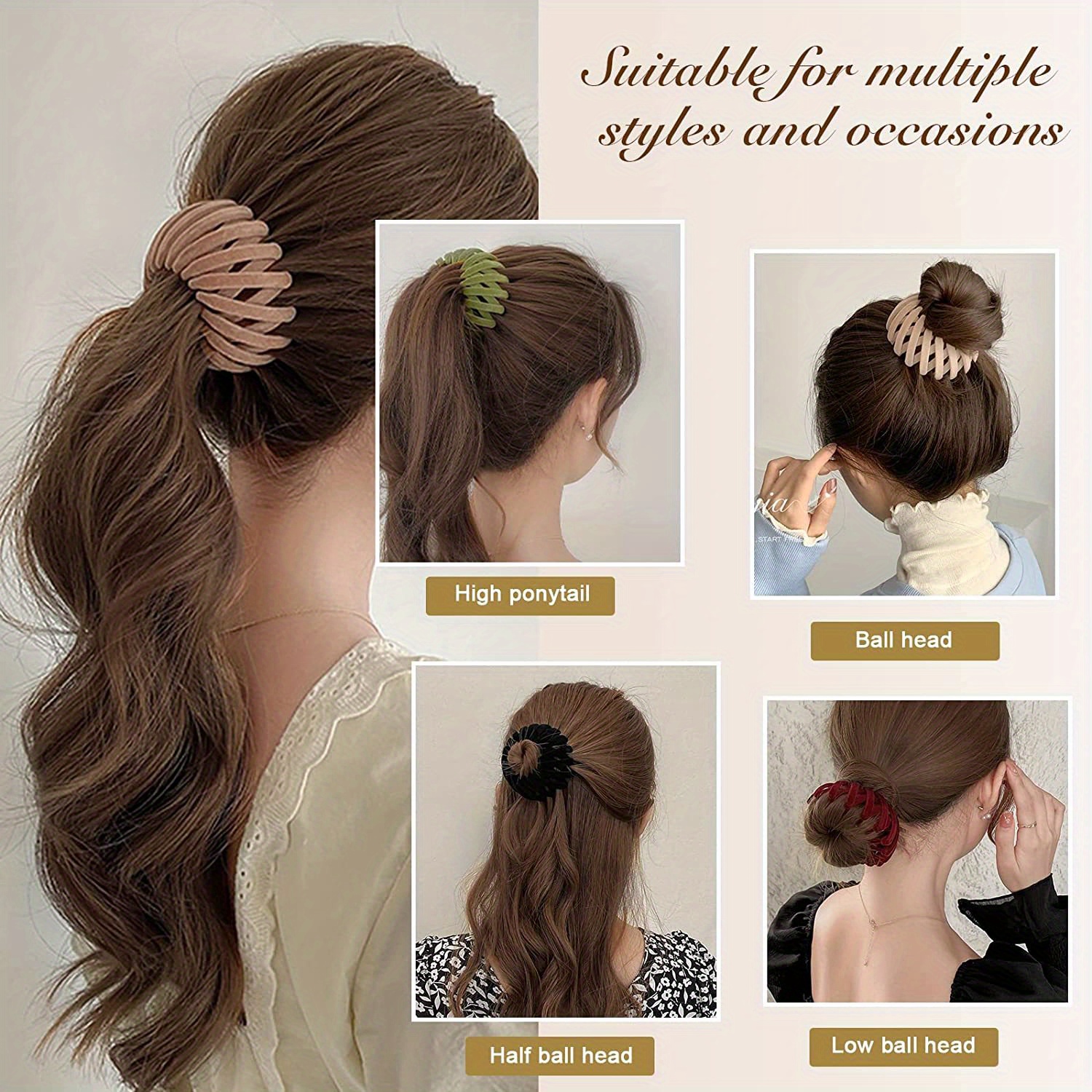 7pcs womens velvet surface expandable bird nest magic hair clip ponytail holder hair accessory lazy bun fixing   up hair styler Product details 1