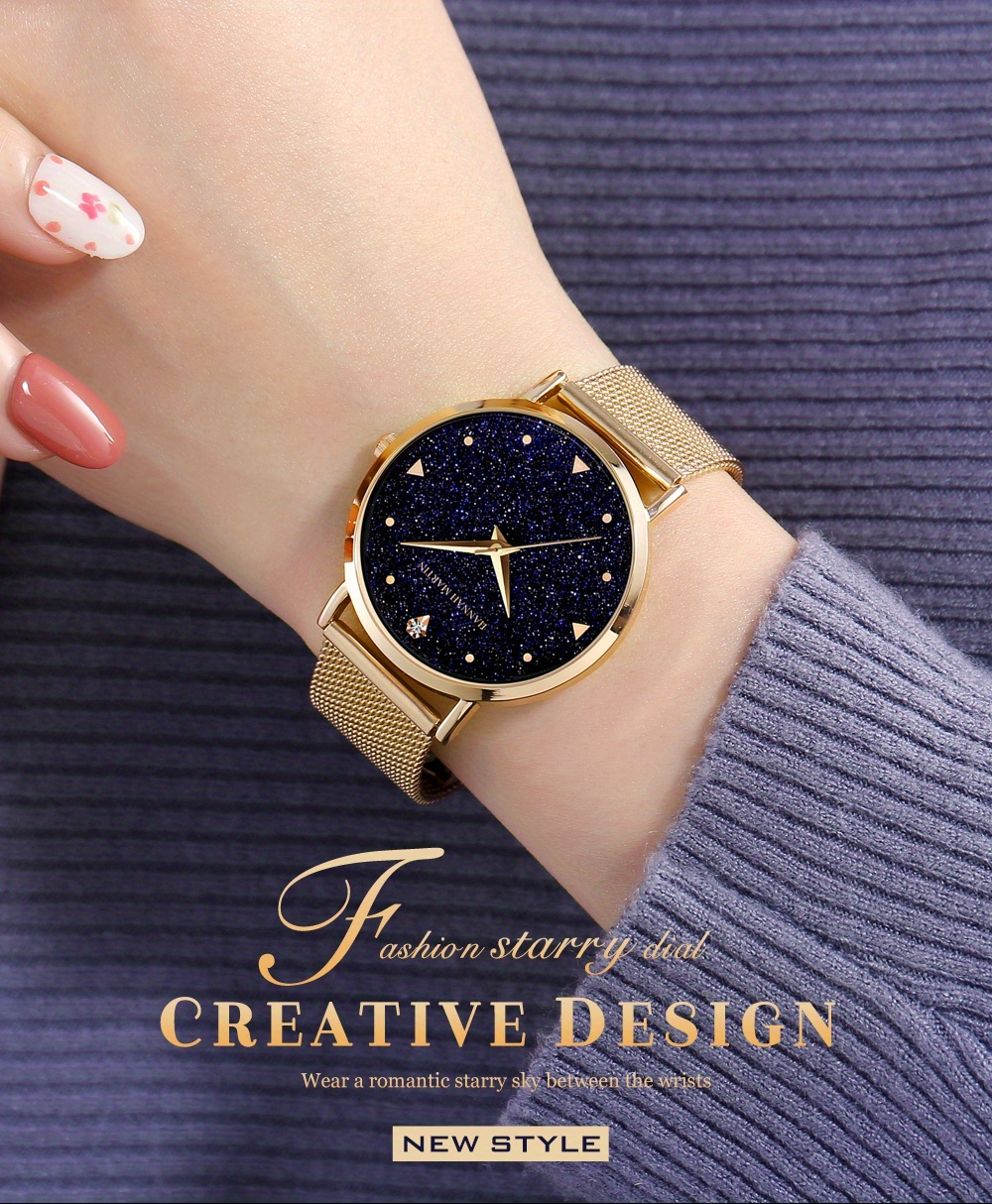 Rolling Gemstone Women Watches Japan Movement Light Luxury Fashion Lady  Rose Gold Stainless Steel Strap Relogio