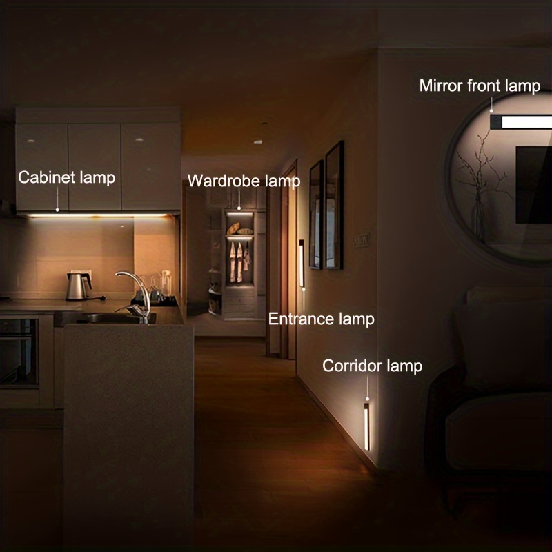 1pc Motion Sensor Under Cabinet Light, Modern Long Strip Intelligent Magnet  LED Closet Light For Home, Battery Powered Night Sensor Lights For Stairs,  Kitchen, Bathroom and Bed
