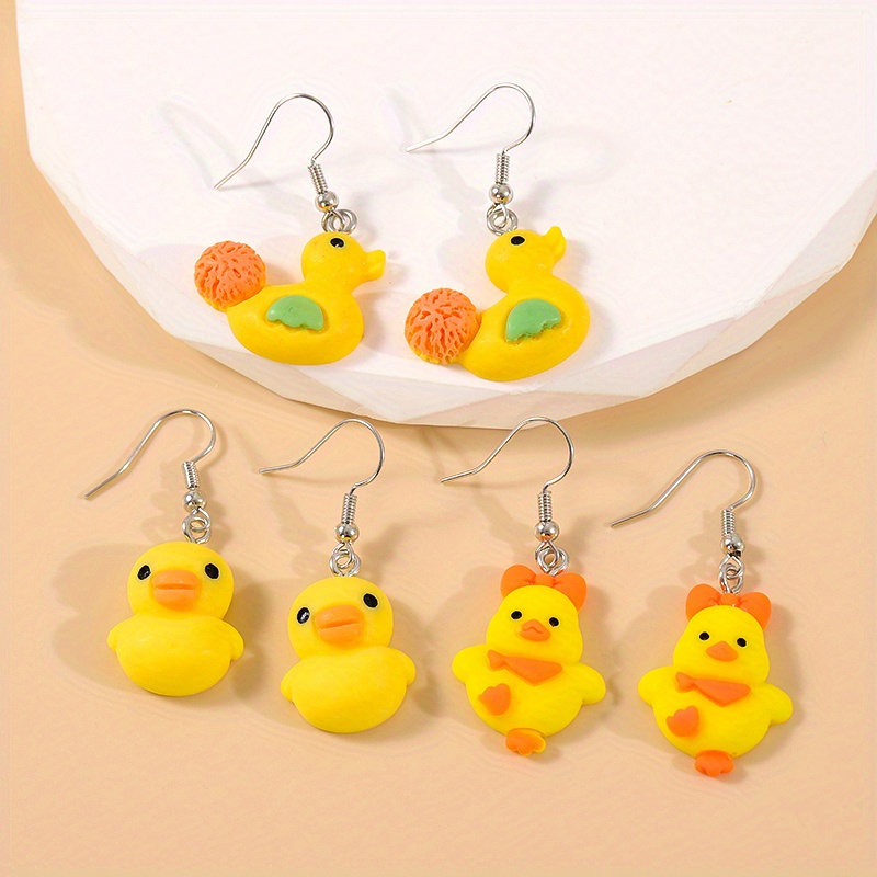 Yellow Rubber Duck Earring, Miniature Rubber Ducky Dangles, Kawaii, Cute, Animal Earrings