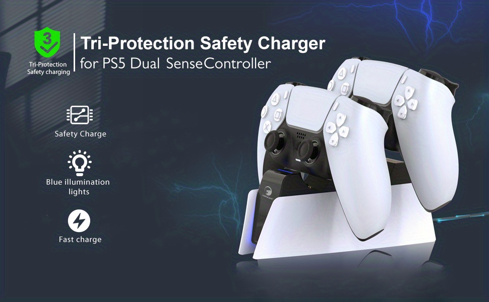 Charger For PS5 Controller, Charging Station Dock For Playstation 5 With  LED Indicator, Dual Type C USB Fast Charging Dock Compatible With * Playst