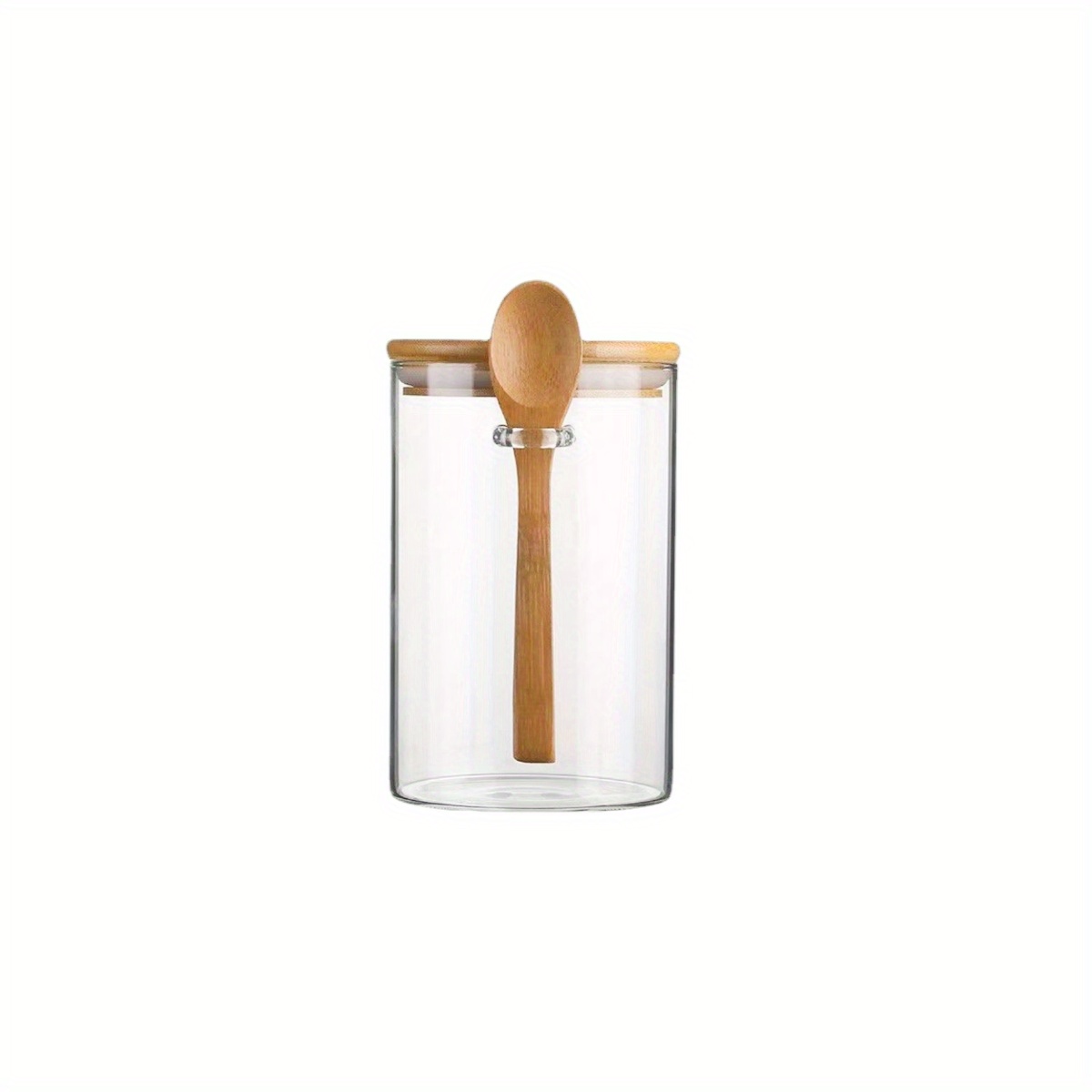 1Set Glass Jars with Bamboo Lids and Spoon Small Glass Sugar