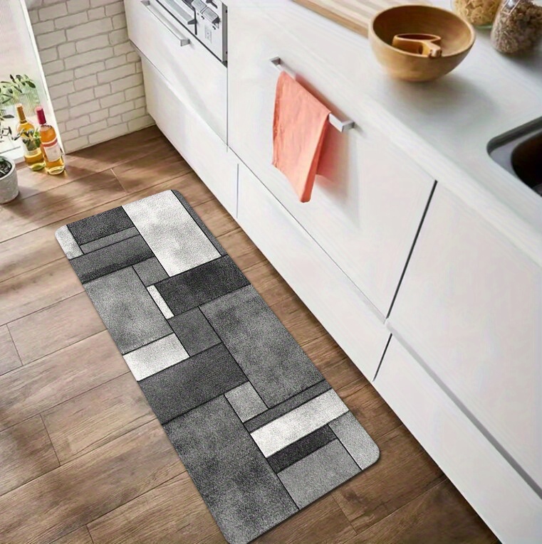 1pc simple gray and white geometric pattern floor mat   non slip waterproof and stain proof mat suitable for living room bedroom and kitchen home decor room decor details 4