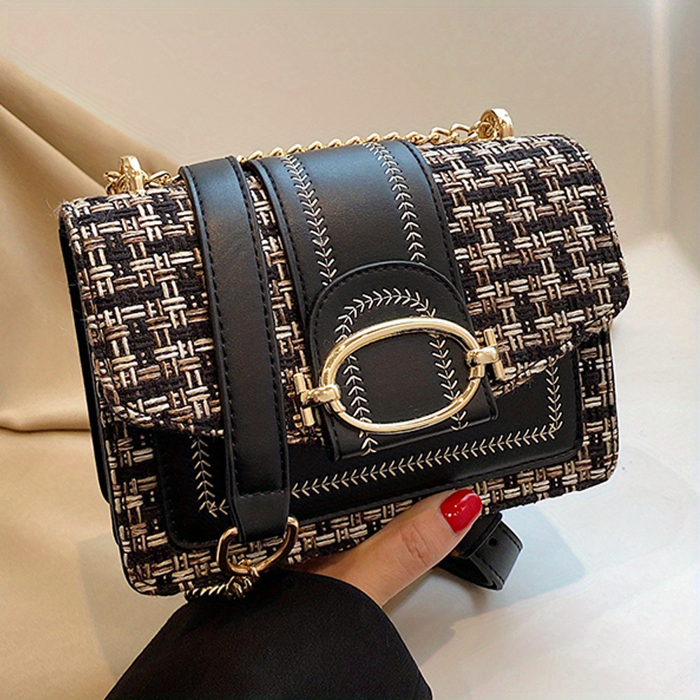 Mini Plaid Pattern Tweed Bag