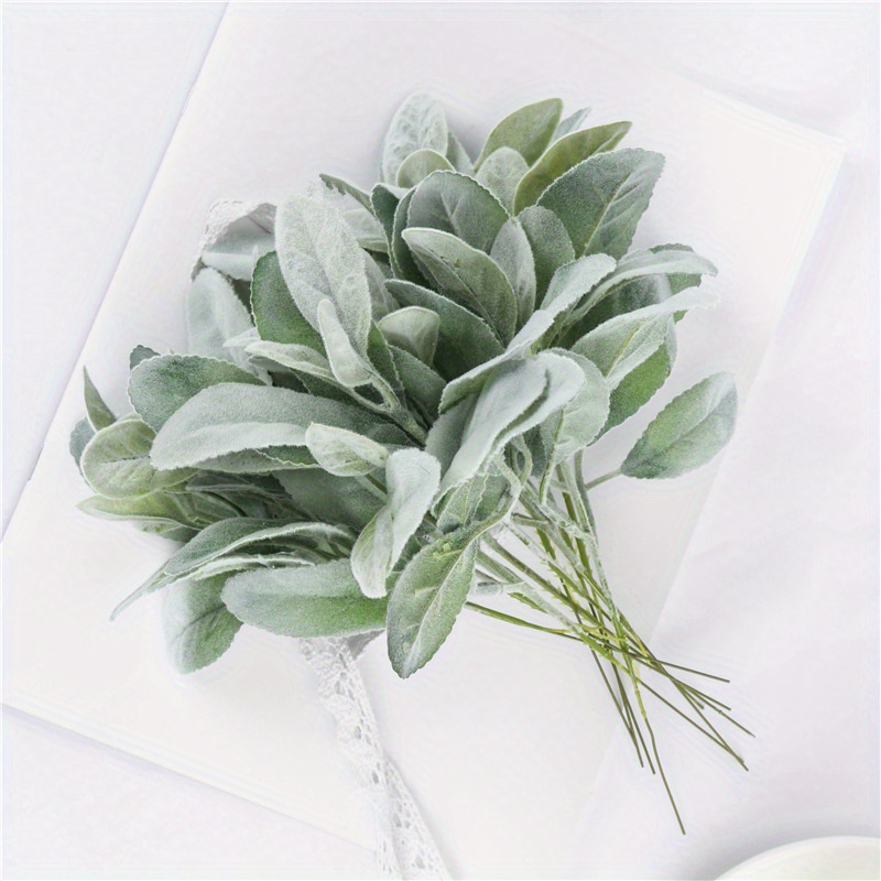 8pcs/16pcs Velvet Rabbit Ear Leaves Mini Single Faux Plants For Table Vase Decoration