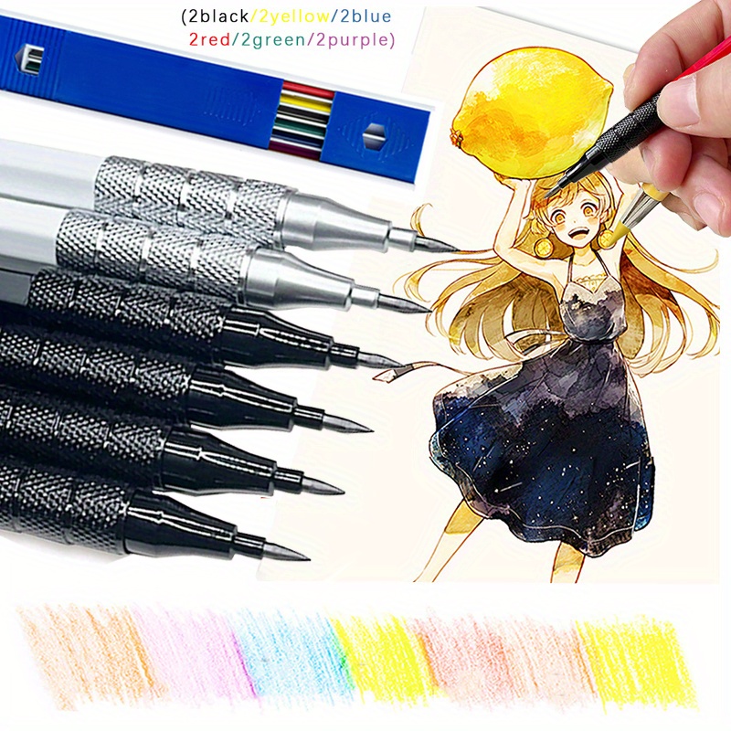 3,0 Mm Druckbleistift Set – Edelstahl-Metall-Bleistift Mit Roten & Grauen Minen, Für Skizzen & Kunst