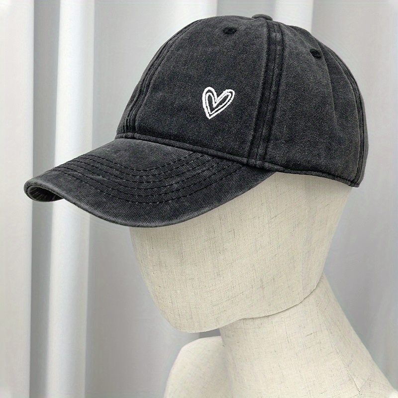 Vintage Washed Cowboy Baseball Cap with Heart Embroidery