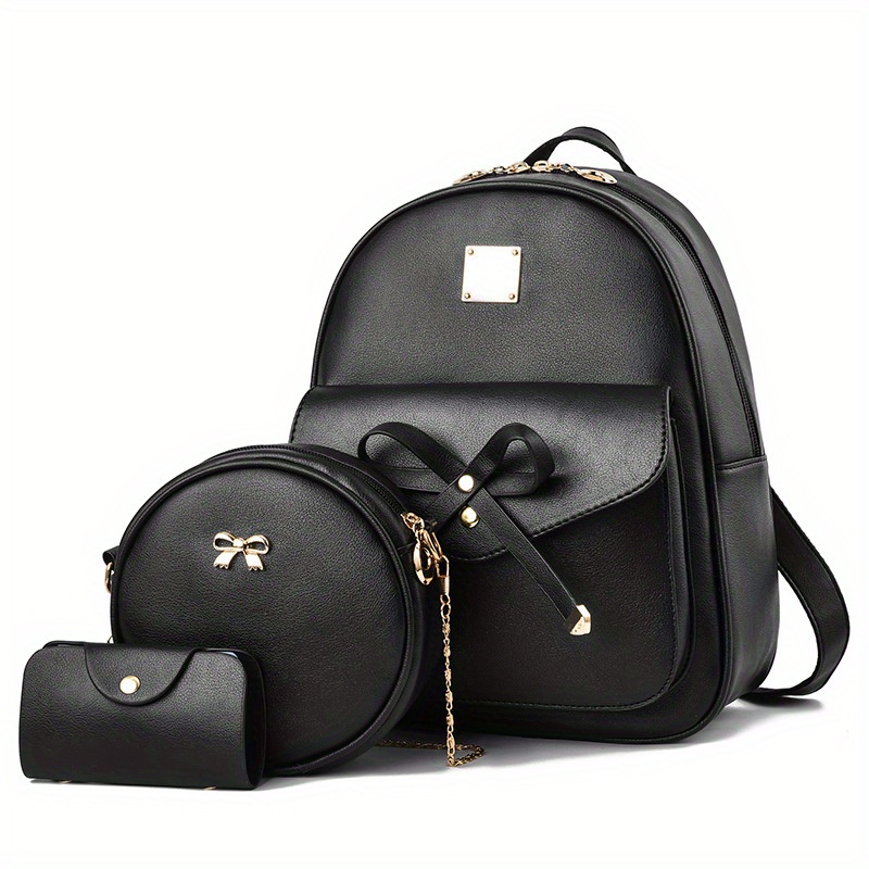 Unique Round Black Leather Backpack Bag