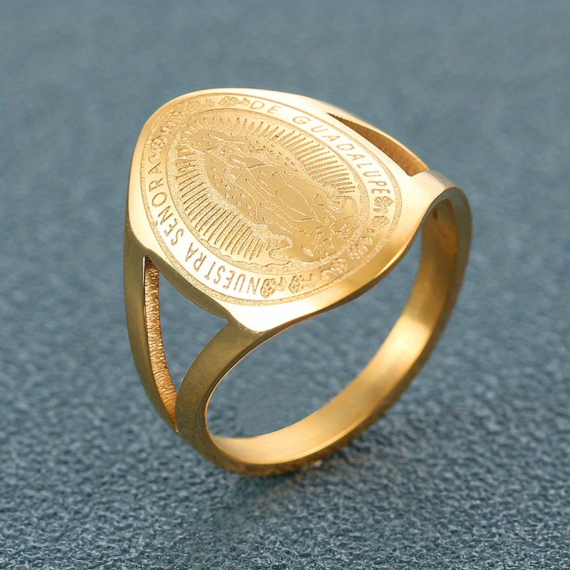 Men's Vintage Virgin Maria Jesus Stainless Steel Ring, Religious Gift