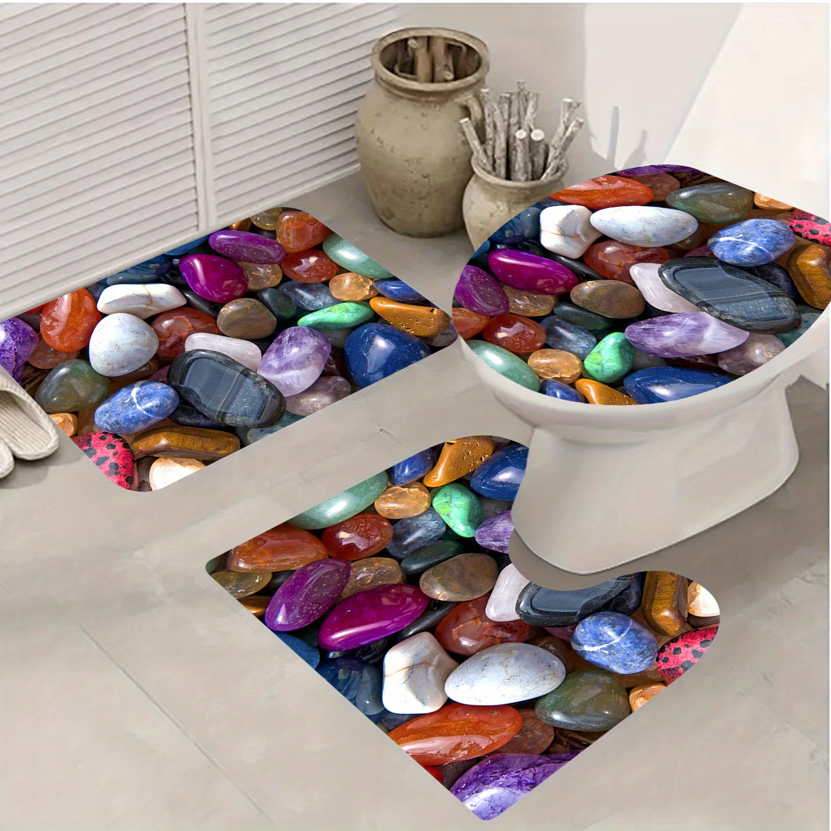 Stone Series Pattern Bathroom Mats Set, Non-slip Bathroom Rug, Toilet U ...