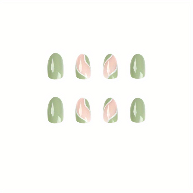 acrylic press on nails medium almond shaped fake nails green full cover false nails with designs st patricks day manicure supplies details 1