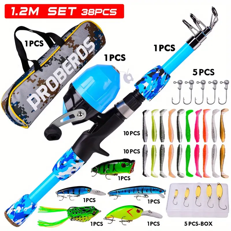 Fishing Rod and Reel Combo,Carbon Fiber 2.1M/6.89FT Telescopic Fishing Pole  Kit with Spinning Reel,Fishing Line, 31Pcs Fishing Lures Kit and 44CM