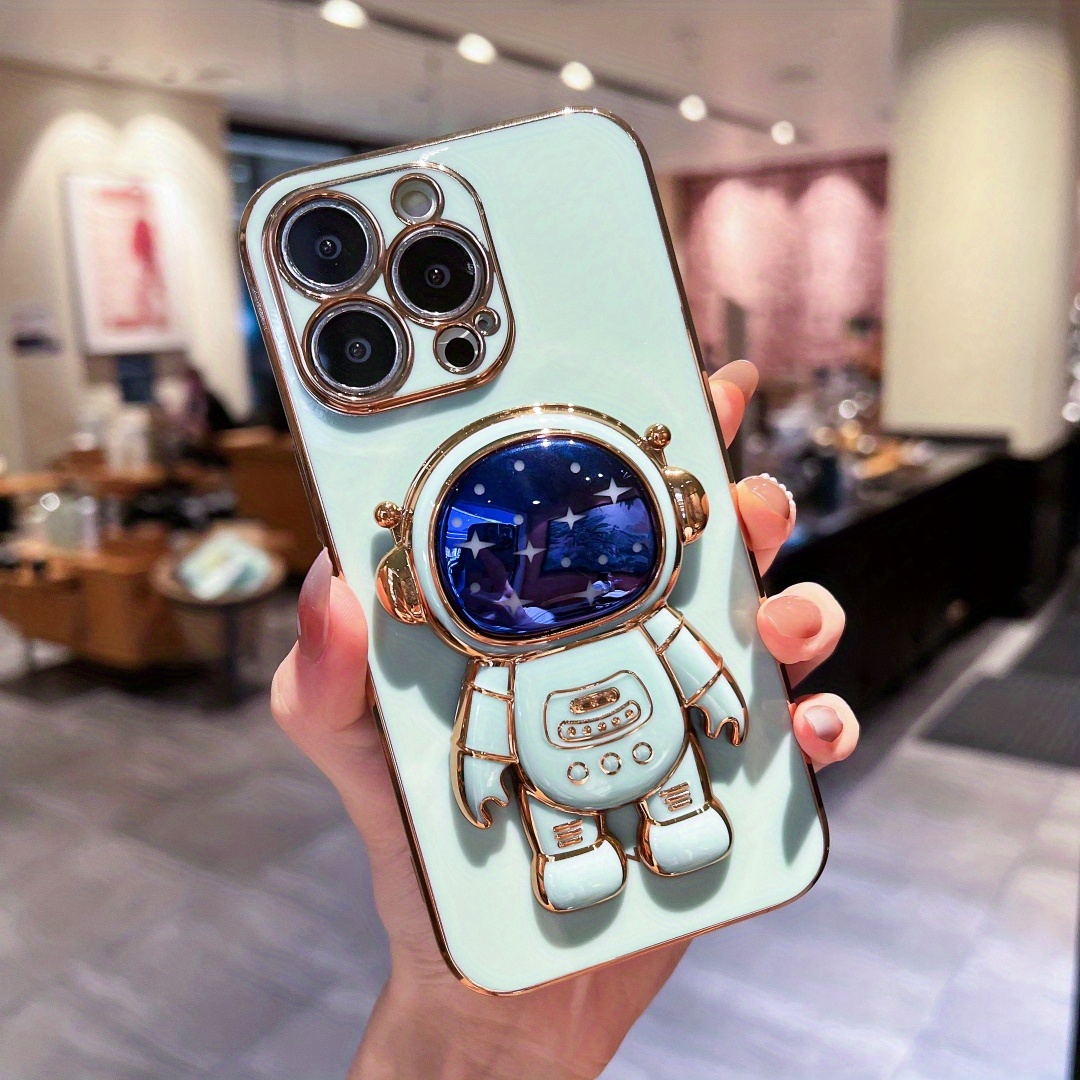 TEMU Phone Case - A High-end Electroplated 3d Astronaut Stand Suitable For A Full Protective Case For , Unique And Niche For Iphone 14, 13, 12, 11,