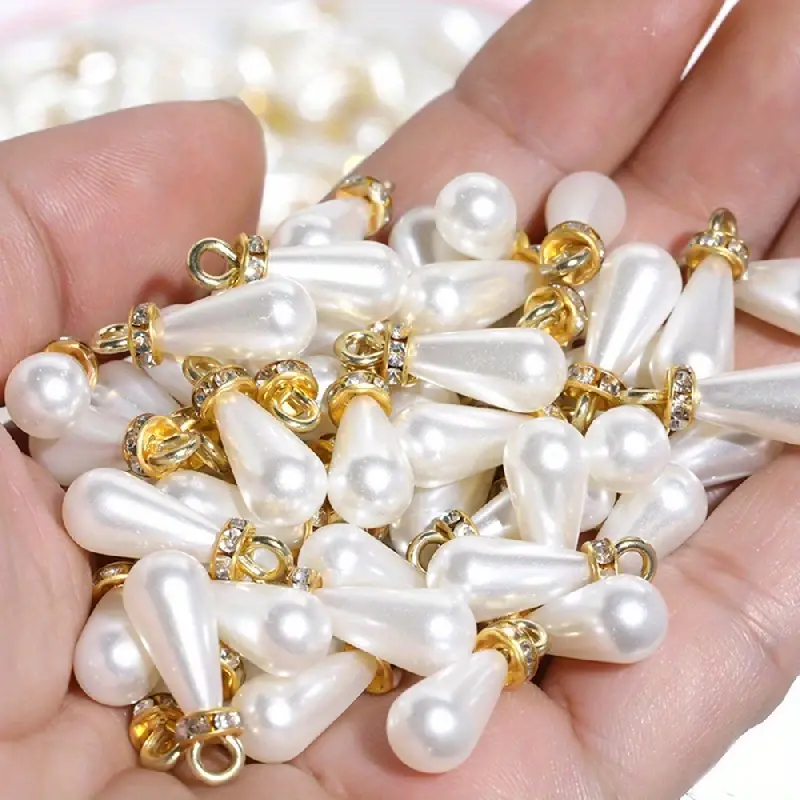20pcs White Imitation Pearl Charms Pendant with Rhinestone DIY Jewelry, Jewels Earrings Bracelets Making,Temu