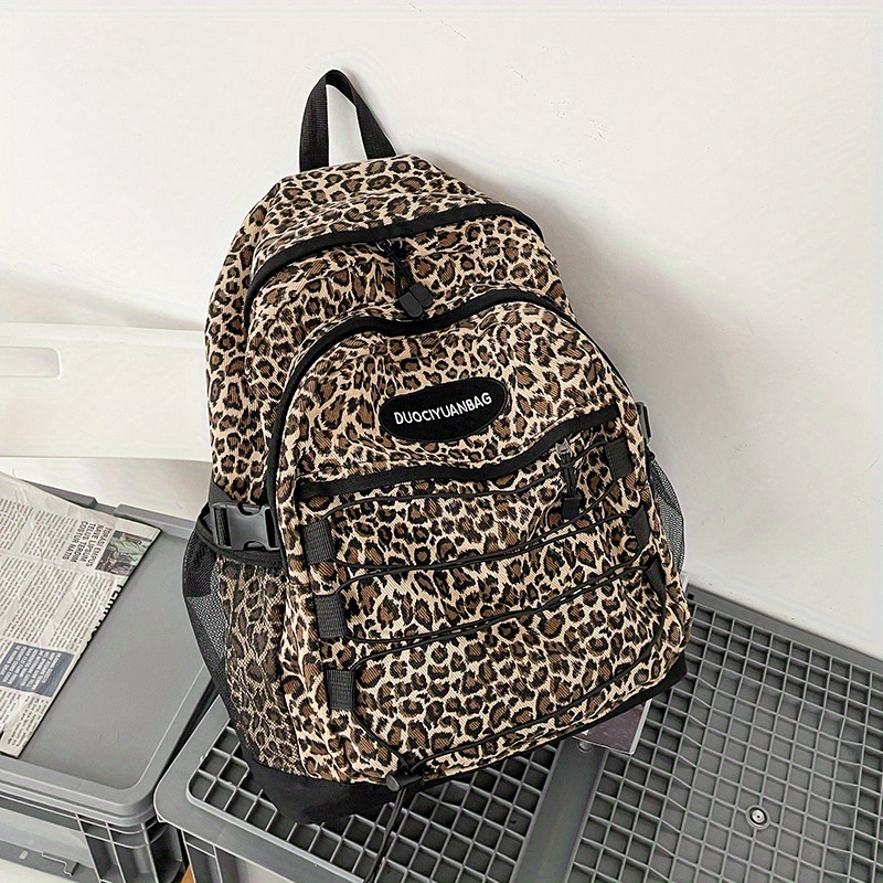 Stylish Leopard Pattern Backpack, Preppy Stylish Zipper Rucksack, Women's  Storage Daypack With Pendant - Temu