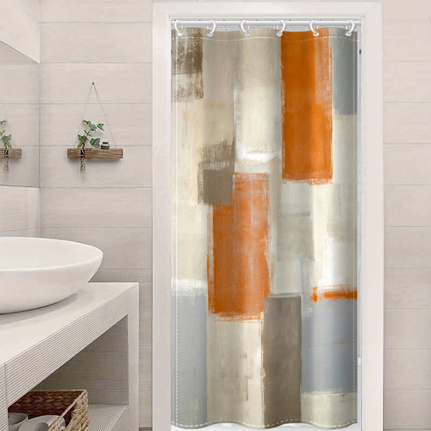 TrusYu Cortinas de ducha modernas de mediados de siglo para baño, retro,  naranja, amarillo, verde, geometría abstracta, juego de cortina de ducha de