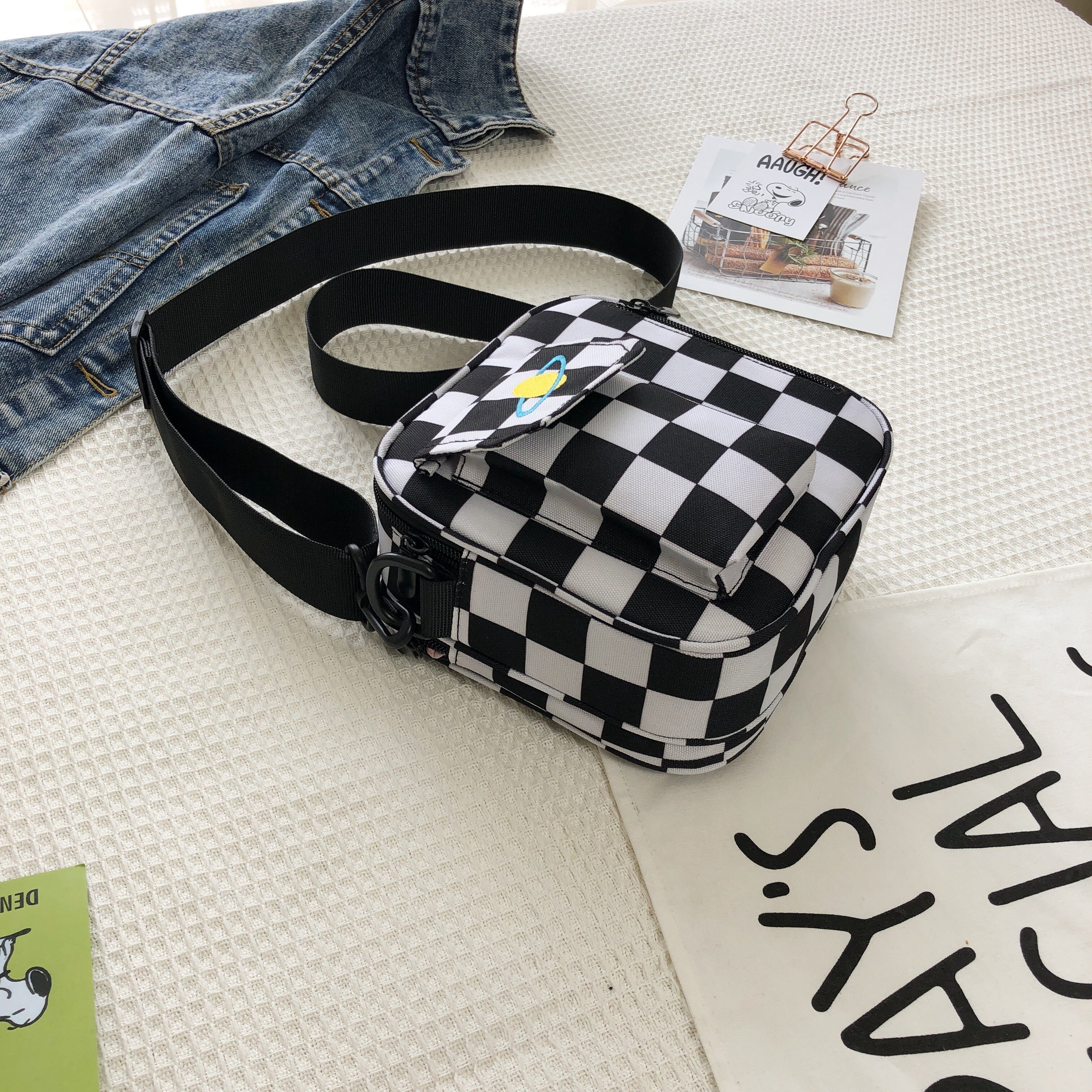 Mini Checkerboard Denim Crossbody Bag