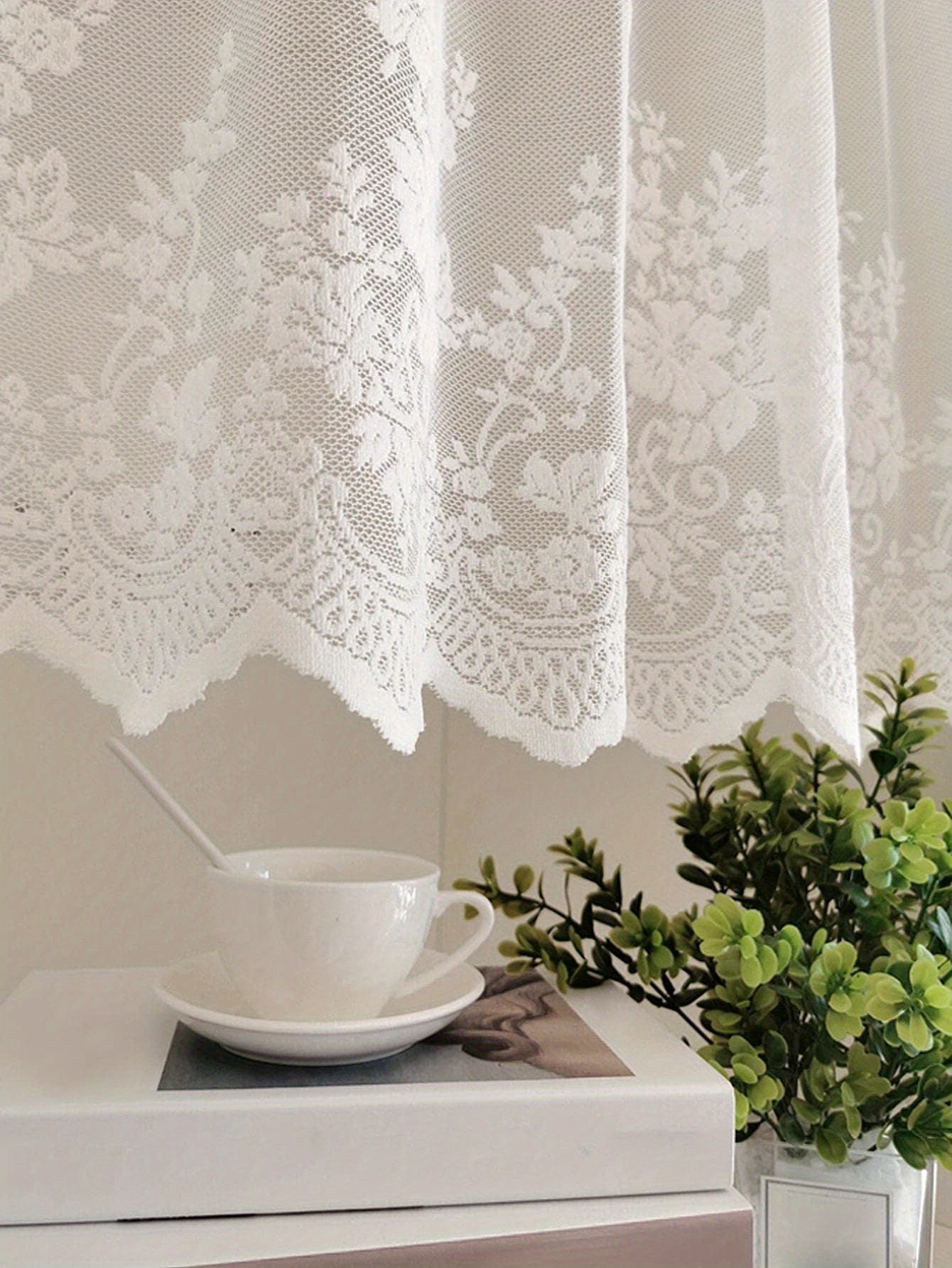 1pc lace small flower cafe curtain simple and sweet lace small window curtain rod pocket   curtain suitable for kitchen and dining room window and door decoration cabinet curtain home decor details 5